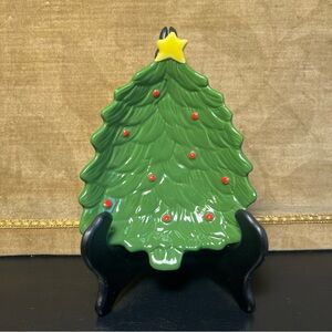 Vtg Christmas Tree Appetizer Candy Tidbit Dish Tray Platter Plate Ceramic Taiwan